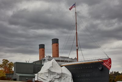 The half-scale Titanic ship façade and iceberg at the Titanic Museum Attraction in Pigeon Forge